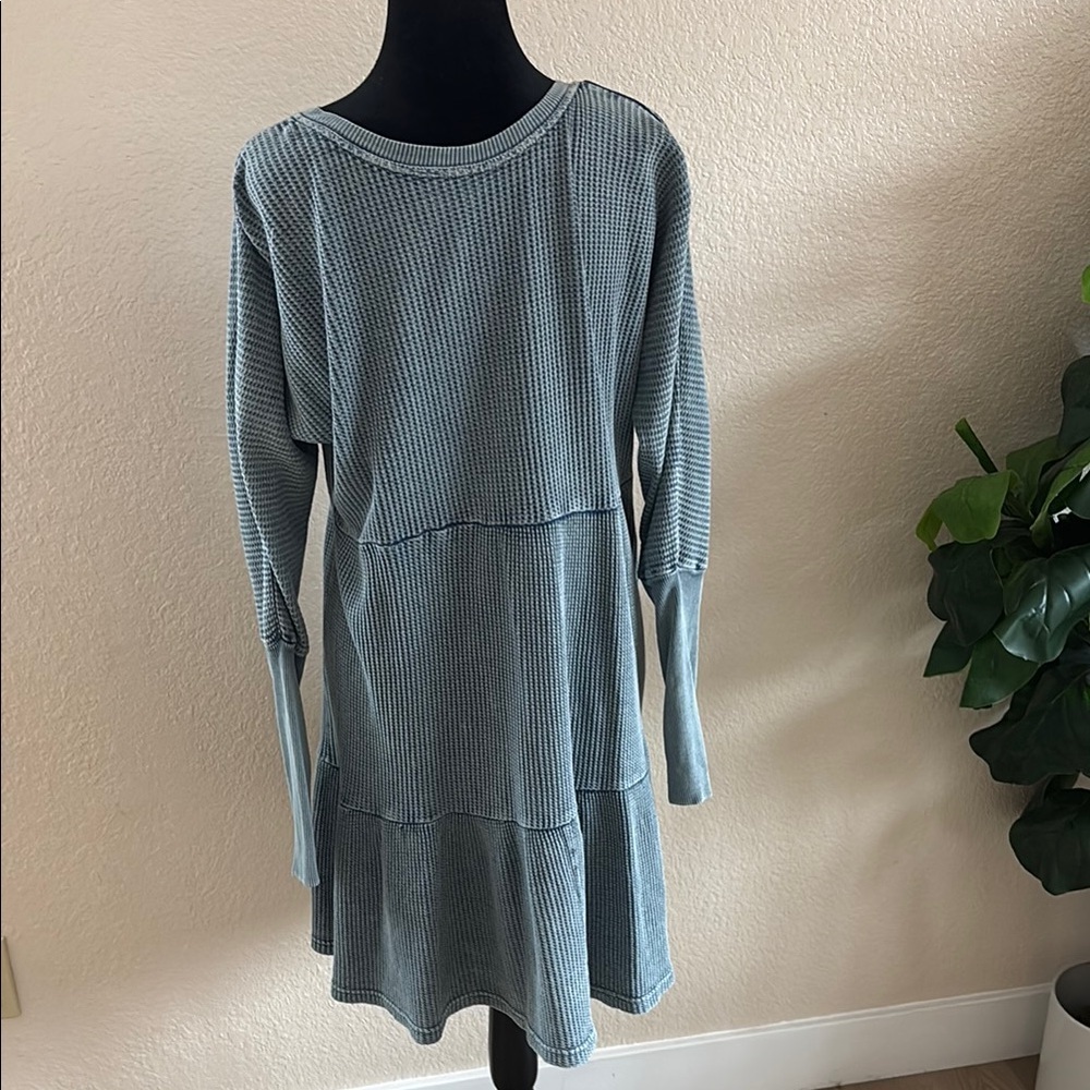 Free People Jolene Waffle Blue Long Sleeve Boho Mini Dress Small Medium XS 0025 - Picture 7 of 9